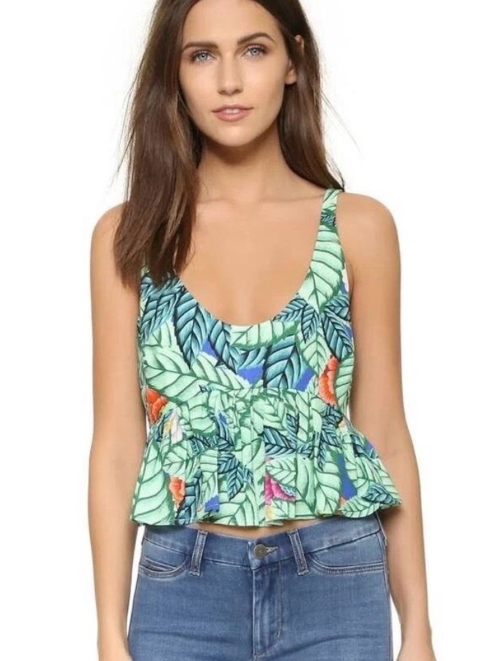 Mara Hoffman Tropical Linen Ruffle Crop Tank